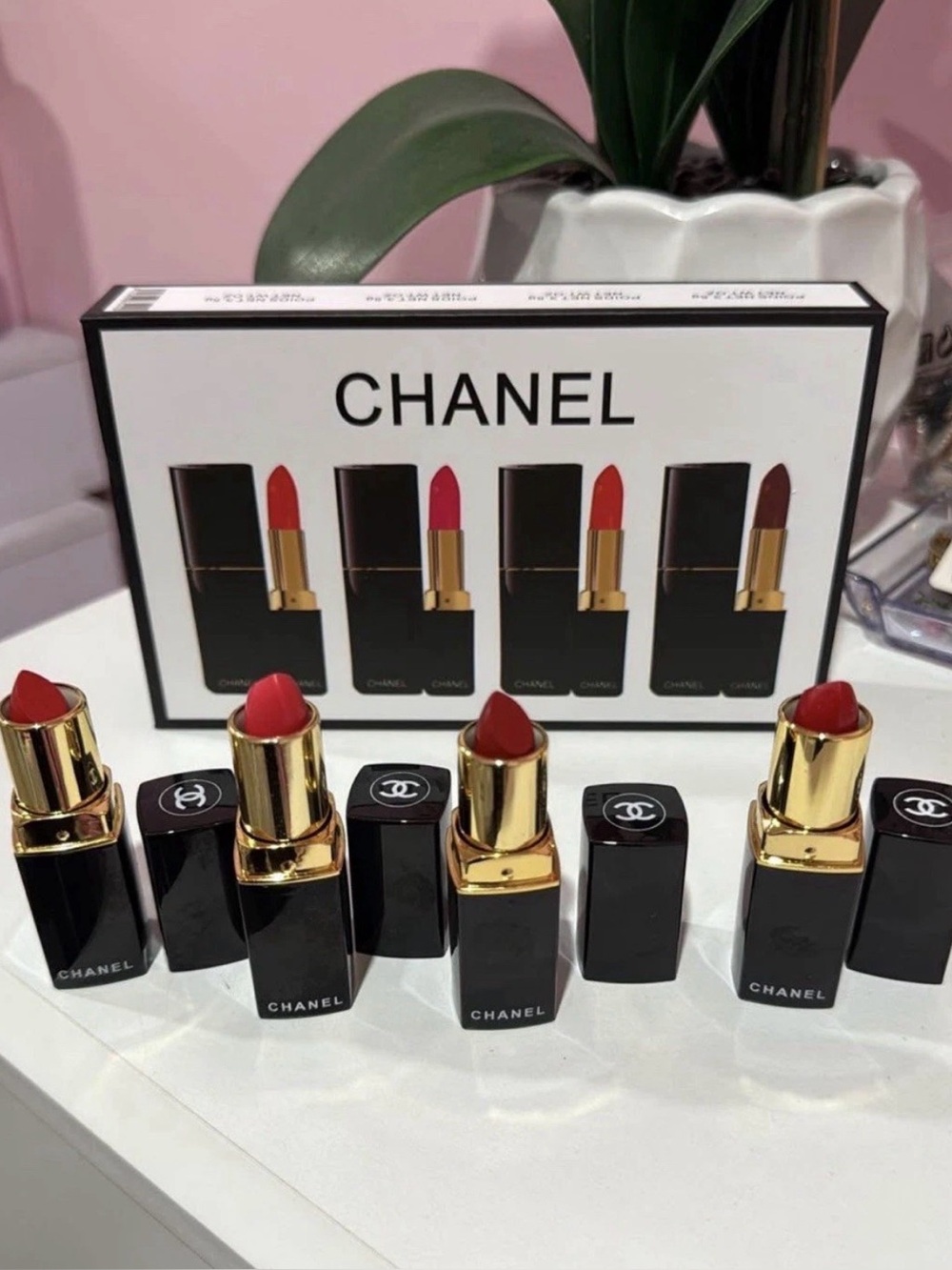 CHANEL Lipstick Set — Bright Red, Vibrant Pink, Deep Berry